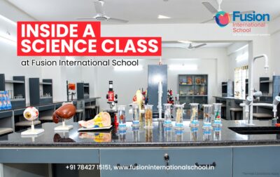 Inside a science class at Fusion International School