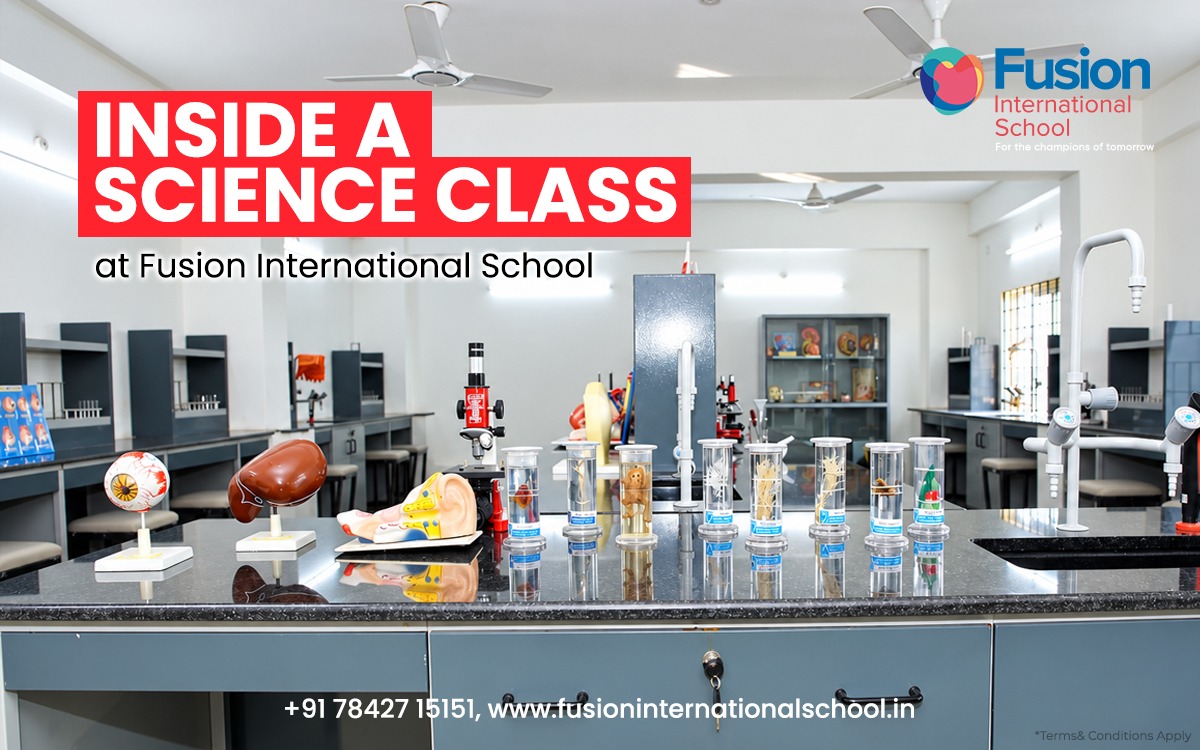 Inside a science class at Fusion International School